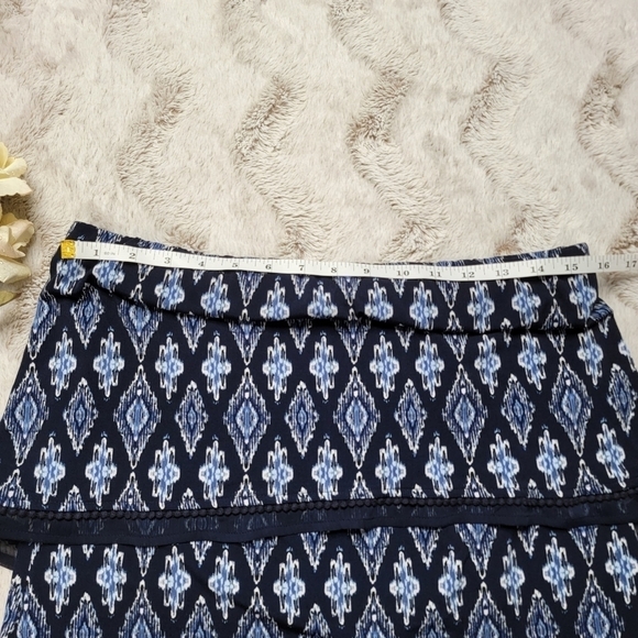 WHBM Blue Diamond Geometric Print Strapless Layered Blouse Size S - Picture 7 of 8